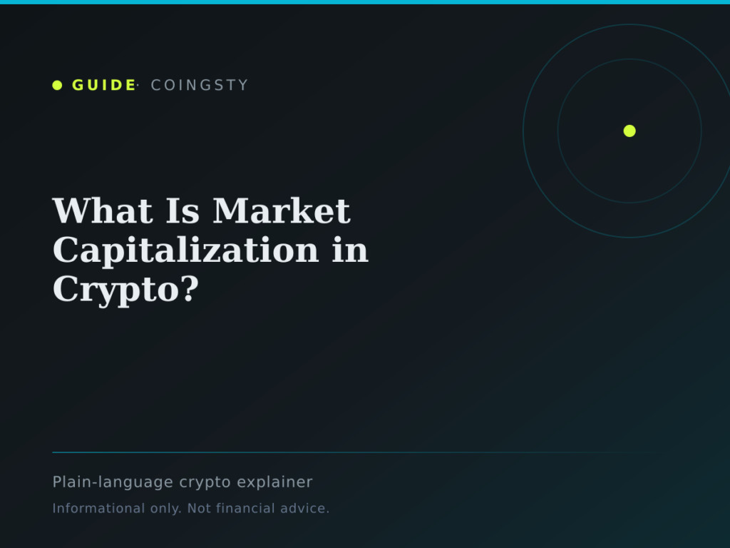 Coingsty guide cover: What Is Market Capitalization in Crypto?